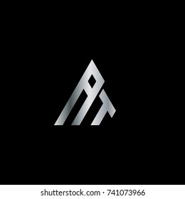 Initial Letter AT Linked Triangle Design Logo