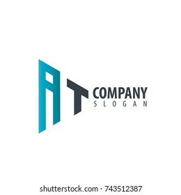 Initial Letter AT Linked Triangle Design Logo