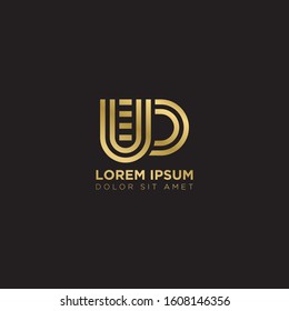 Initial Letter UP linked uppercase overlap modern gold logo vector design template. Suitable for business, consulting group company.