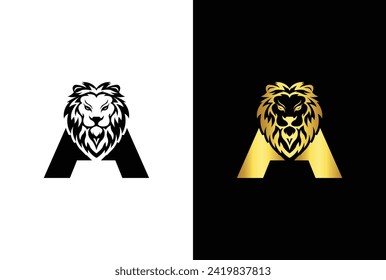 Initial Letter A Lion Head , Elegant Luxury Logo Design Vector. Lion head inside letter A Abstract, creative emblem for logotype, brand identity, company design.