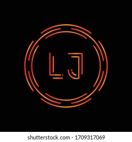 Initial Letter LJ Logo Design vector Template In Red Colors With Black Background. Creative Modern Luxury Letters LJ Vector Logo Illustration.