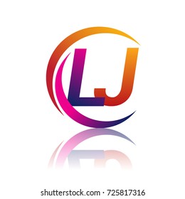 initial letter LJ logotype company name orange and magenta color on circle and swoosh design. vector logo for business and company identity