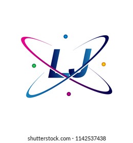 initial letter LJ logotype science icon colored blue, red, green and yellow swoosh design. vector logo for business and company identity.
