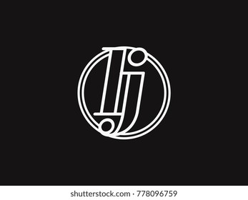 Initial letter lj lowercase outline inside the circle logo template white on black background
