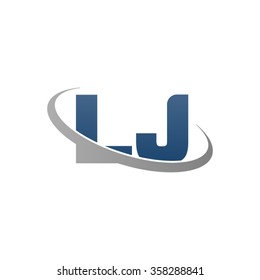 initial letter LJ swoosh ring company logo blue gray