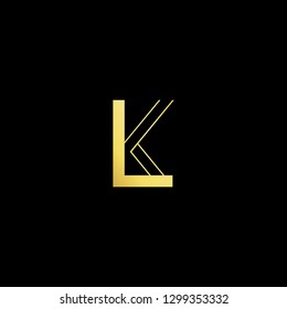 Initial letter LK KL minimal monogram art logo, gold color on black background.