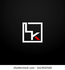 Initial letter LK linked square logo white and red color. Corporate identity design template element. Industry, finance, bank logotype. Square group, technology interaction, network integrate concept.