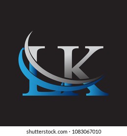 initial letter LK logotype company name colored blue and grey swoosh design. vector logo for business and company identity.