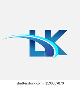 initial letter LK logotype company name colored blue and swoosh design. vector logo for business and company identity.
