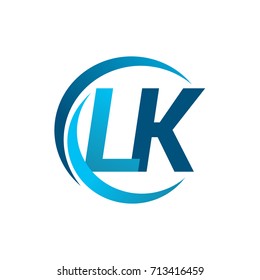 initial letter LK logotype company name blue circle and swoosh design. vector logo for business and company identity.