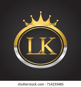 initial letter LK logotype company name with oval shape and crown, gold and silver color. vector logo for business and company identity.