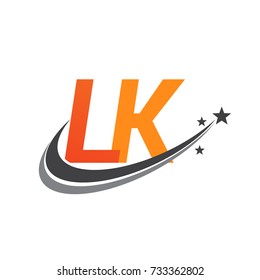 initial letter LK logotype company name colored orange and grey swoosh star design. vector logo for business and company identity.
