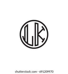 Initial letter LK, minimalist line art monogram circle logo, black color