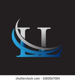 initial letter LL logotype company name colored blue and grey swoosh design. vector logo for business and company identity.