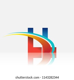 initial letter LL logotype company name colored red and blue and swoosh design. vector logo for business and company identity.