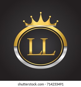 initial letter LL logotype company name with oval shape and crown, gold and silver color. vector logo for business and company identity.