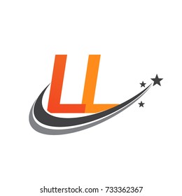 initial letter LL logotype company name colored orange and grey swoosh star design. vector logo for business and company identity.