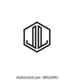 Initial letter LL, minimalist line art monogram hexagon logo, black color