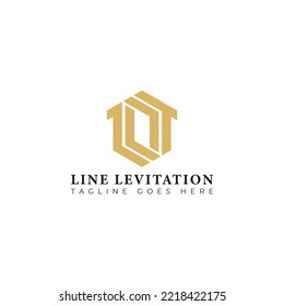 Initial letter LL mirror, minimalist line art hexagon shape logo, gold color