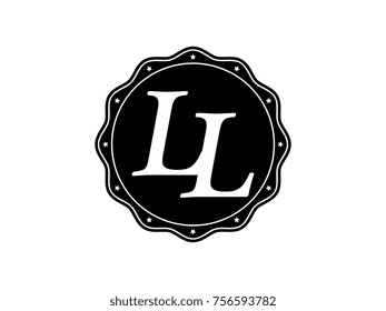 Initial letter LL monogram logo black seal stamp lace