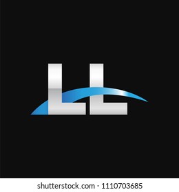 Initial letter LL, overlapping movement swoosh logo, metal silver blue color on black background
