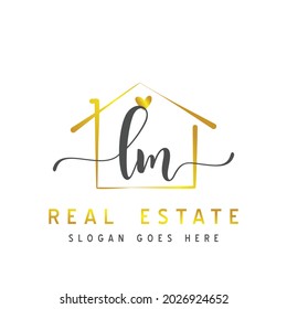 Initial letter LM calligraphy handwritten Real estate logo concept. Handwritten alphabet in the logo template. Letters and Alphabet for your logo design.