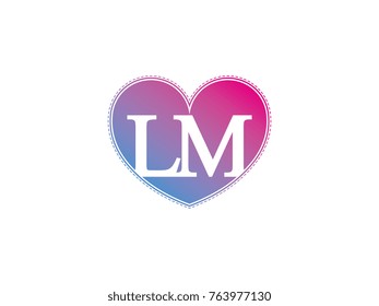 the initial letter LM in the heart symbol as a logo, sign and decoration
