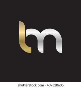 initial letter lm linked round lowercase logo gold silver black background