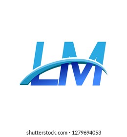 initial letter LM logotype company name colored blue and swoosh design. vector logo for business and company identity.