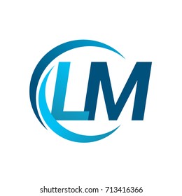 initial letter LM logotype company name blue circle and swoosh design. vector logo for business and company identity.