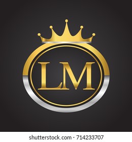 initial letter LM logotype company name with oval shape and crown, gold and silver color. vector logo for business and company identity.