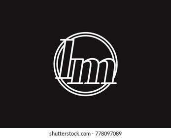 Initial letter lm lowercase outline inside the circle logo template white on black background