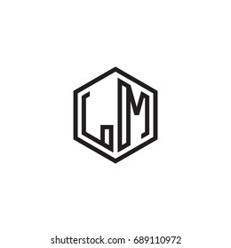 Initial letter LM, minimalist line art monogram hexagon logo, black color