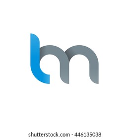 initial letter lm modern linked circle round lowercase logo blue gray
