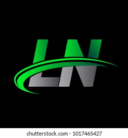 initial letter LN logotype company name colored green and black swoosh design. vector logo for business and company identity.