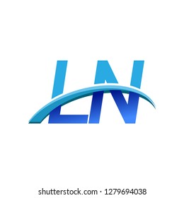 initial letter LN logotype company name colored blue and swoosh design. vector logo for business and company identity.