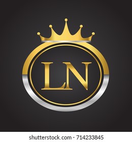 initial letter LN logotype company name with oval shape and crown, gold and silver color. vector logo for business and company identity.