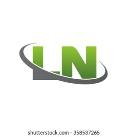 initial letter LN swoosh ring company logo green gray