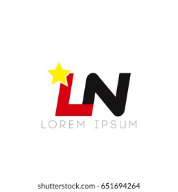 Initial letter ln yellow star logo red black