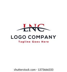 Initial letter LNC, overlapping movement swoosh horizon logo design inspiration in red and dark blue color vector