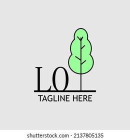 Initial letter LO with green tree logo. Minimal, simple and unique.