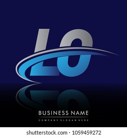 initial letter LO logotype company name colored blue and grey swoosh design. vector logo for business and company identity.