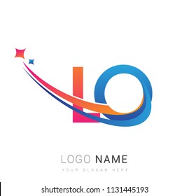 initial letter LO logotype company name colored orange, red and blue swoosh star design. vector logo for business and company identity.