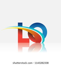 initial letter LO logotype company name colored red and blue and swoosh design. vector logo for business and company identity.