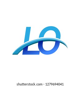 initial letter LO logotype company name colored blue and swoosh design. vector logo for business and company identity.