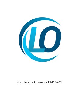 initial letter LO logotype company name blue circle and swoosh design. vector logo for business and company identity.
