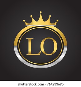 initial letter LO logotype company name with oval shape and crown, gold and silver color. vector logo for business and company identity.