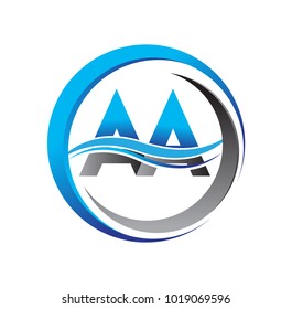 initial letter logo AA company name blue and grey color on circle and swoosh design. vector logotype for business and company identity.

