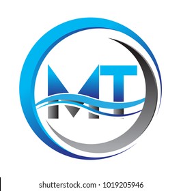 initial letter logo AB company name blue and grey color on circle and swoosh design. vector logotype for business and company identity.