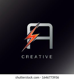 Initial A Letter Logo, Abstract Techno Thunder Bolt Vector Design.
